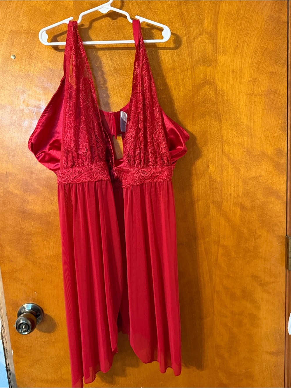 Avenue Red Lace & Satin Mesh Chemise